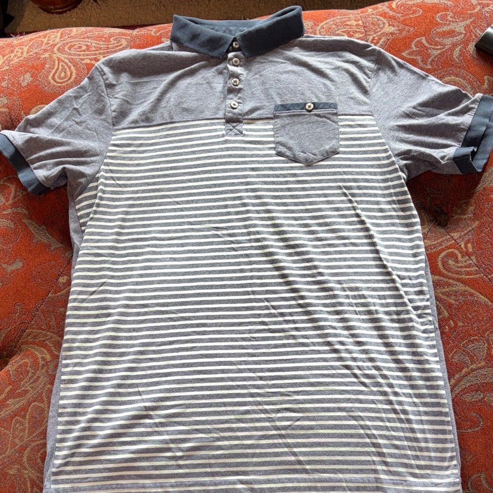 Stylish Men's Polo Shirt - Blue and Gray Stripes